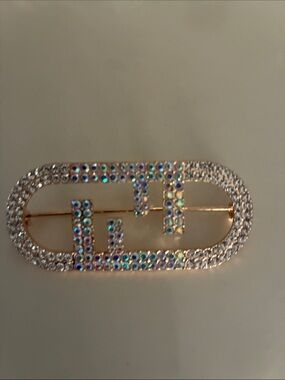 Gold-Tone Oval Brooch with Aurora Borealis Crystals